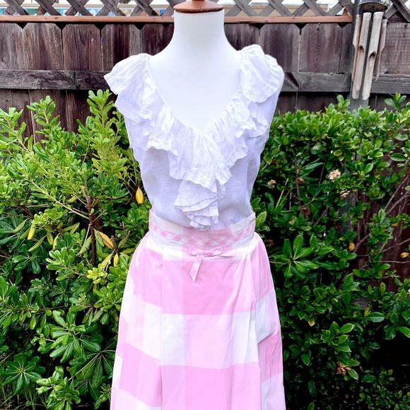 Vintage 1960 Pink Gingham Full Gown Maxi Skirt - Picture 12 of 12